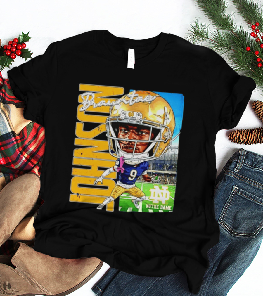 Notre Dame NCAA Football Brauntae Johnson 9 Caricature T-Shirt