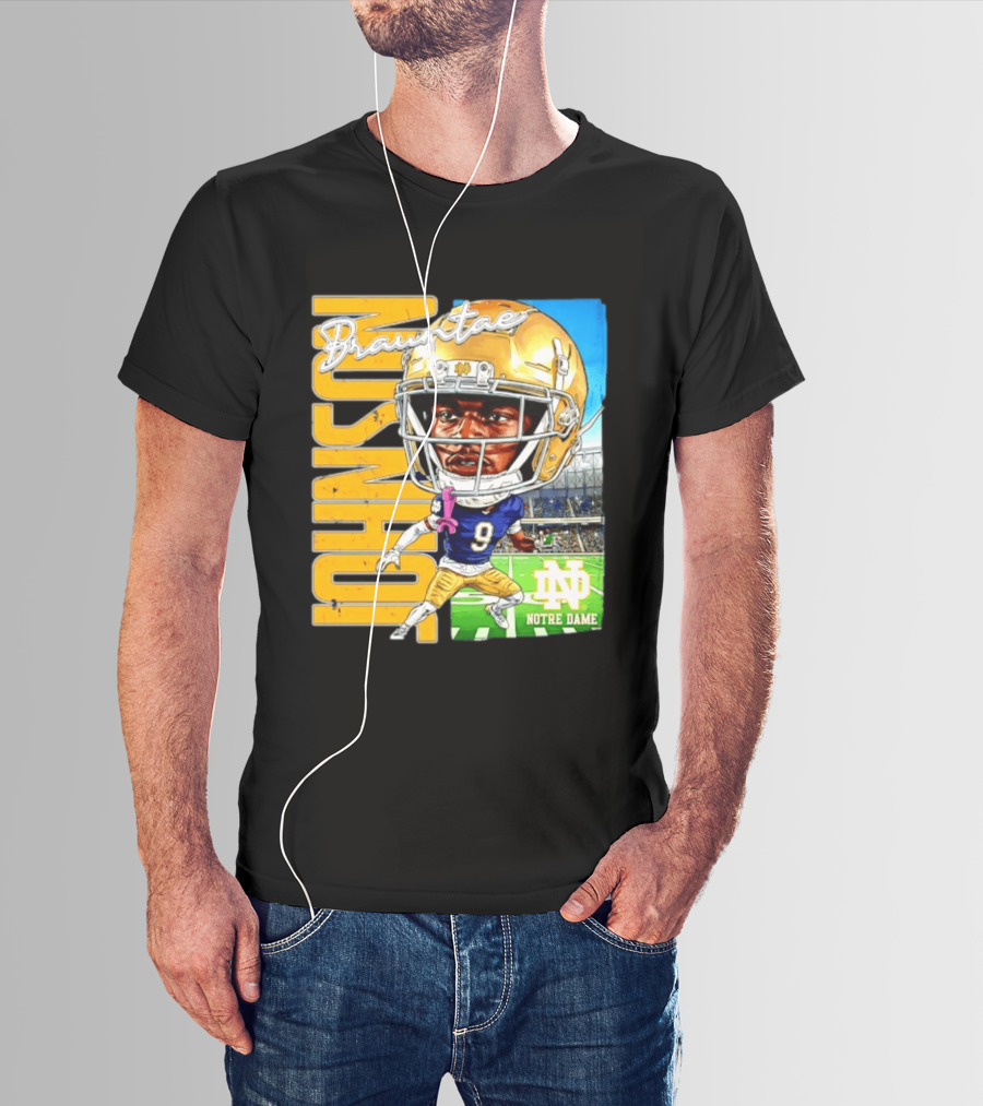 Notre Dame NCAA Football Brauntae Johnson 9 Caricature T-Shirt