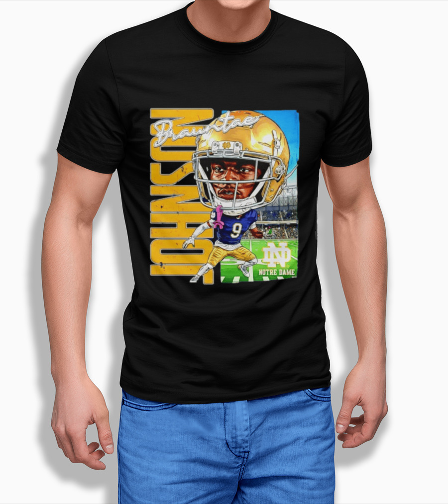 Notre Dame NCAA Football Brauntae Johnson 9 Caricature T-Shirt