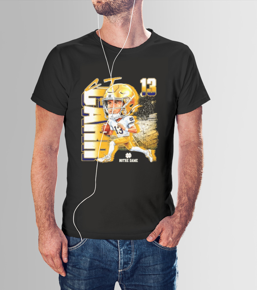 CJ Carr 13 Notre Dame Fighting Irish Football Player Caricature T-Shirt