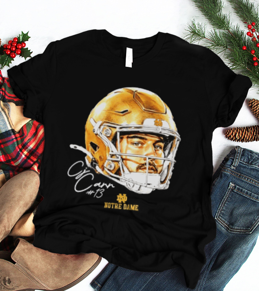 Notre Dame Football CJ Carr 13 NCAA Swag Helmet T-Shirt