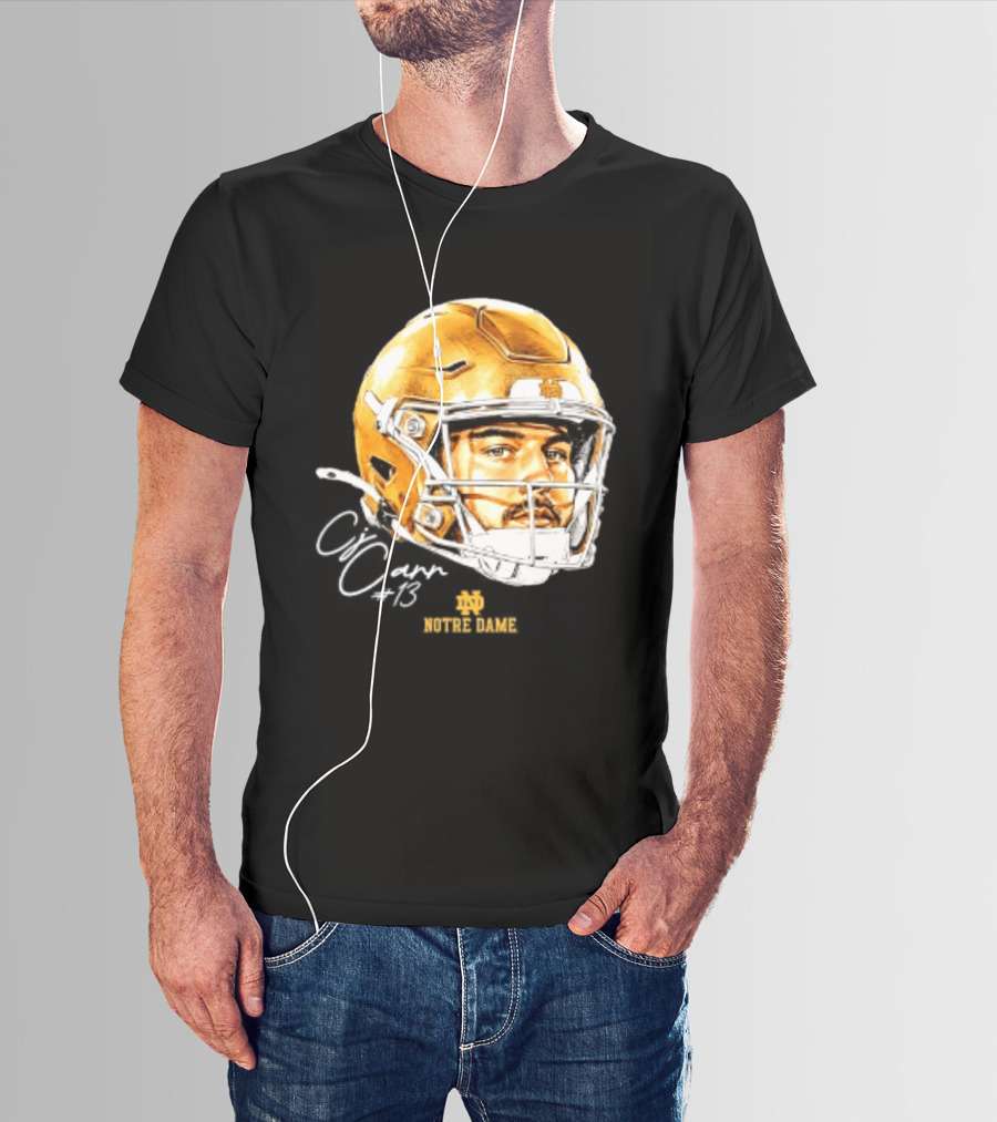Notre Dame Football CJ Carr 13 NCAA Swag Helmet T-Shirt