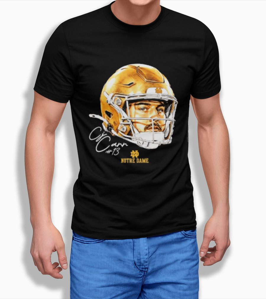 Notre Dame Football CJ Carr 13 NCAA Swag Helmet T-Shirt