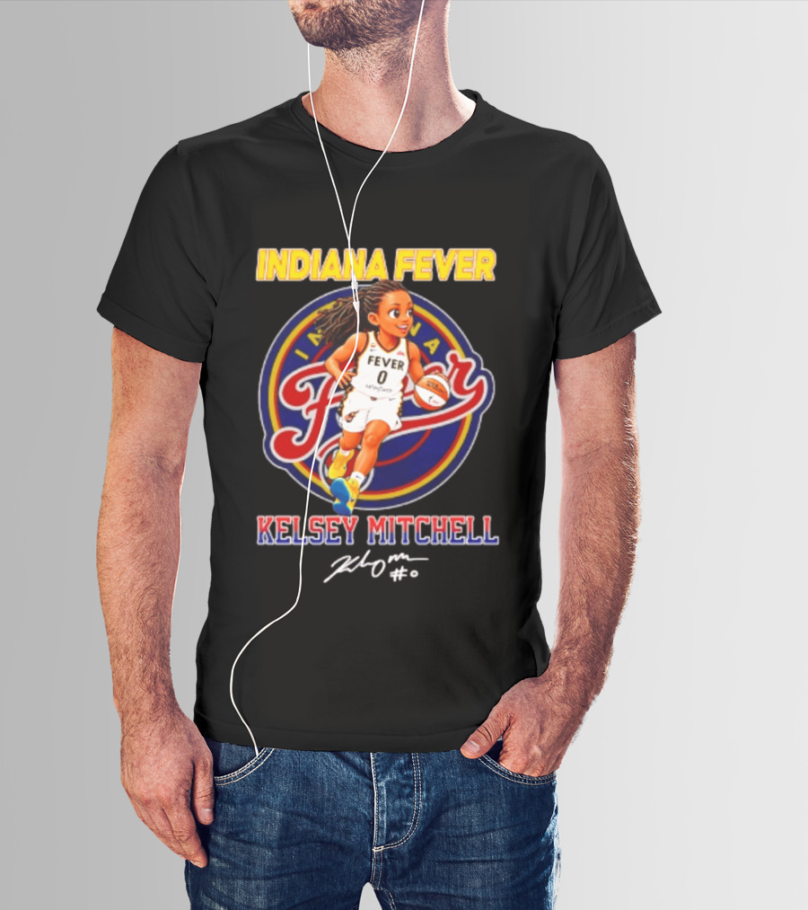 Indiana Fever Kelsey Mitchell Cartoon Basketball Player Signature T-Shirt