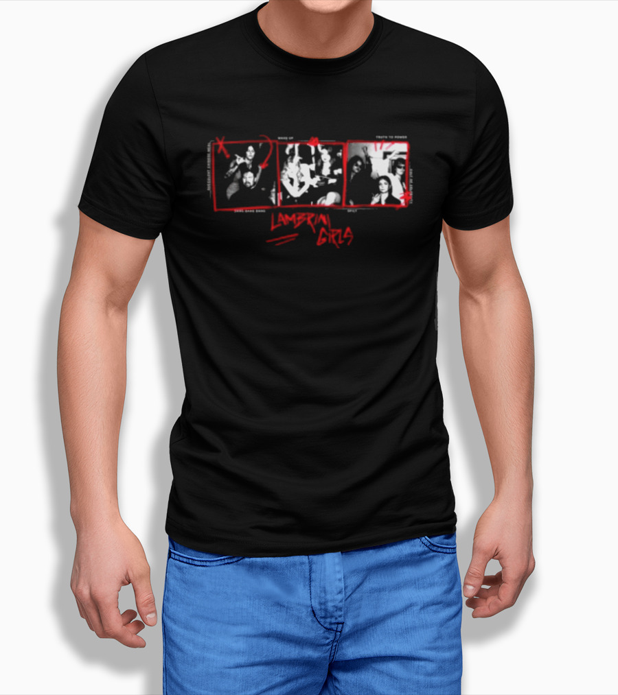 Lambrini Girls Shop No Refunds Black Punk Collage Explicit Notices T-Shirt