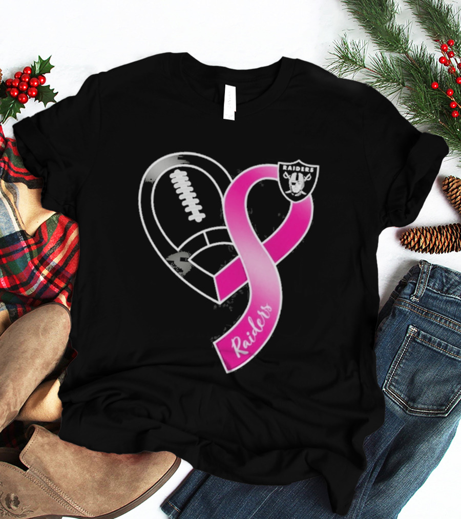 Las Vegas Raiders Breast Cancer Awareness Heart And Ribbon 2026 T-Shirt