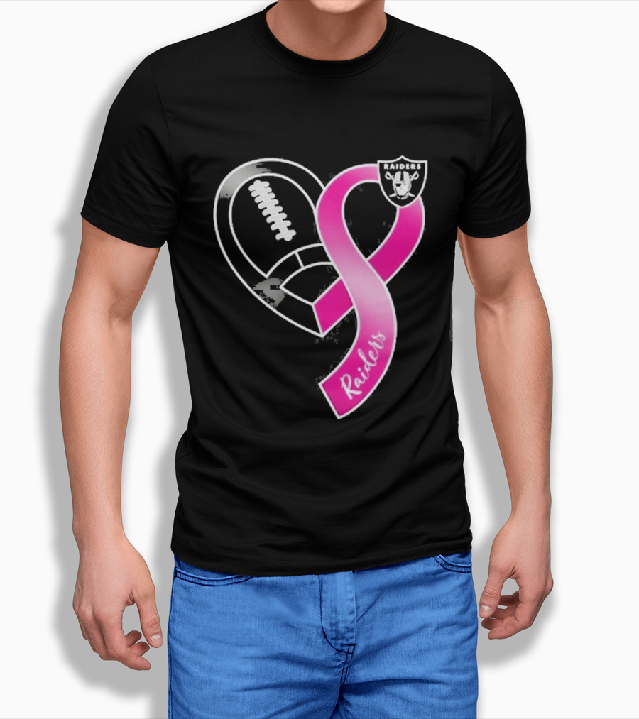 Las Vegas Raiders Breast Cancer Awareness Heart And Ribbon 2026 T-Shirt