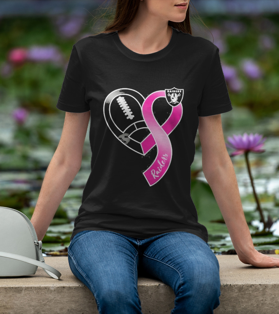 Las Vegas Raiders Breast Cancer Awareness Heart And Ribbon 2026 T-Shirt