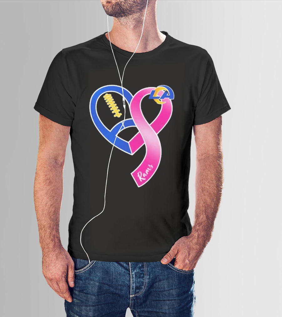 Los Angeles Rams Breast Cancer Awareness LA Ribbon Heart 2026 T-Shirt