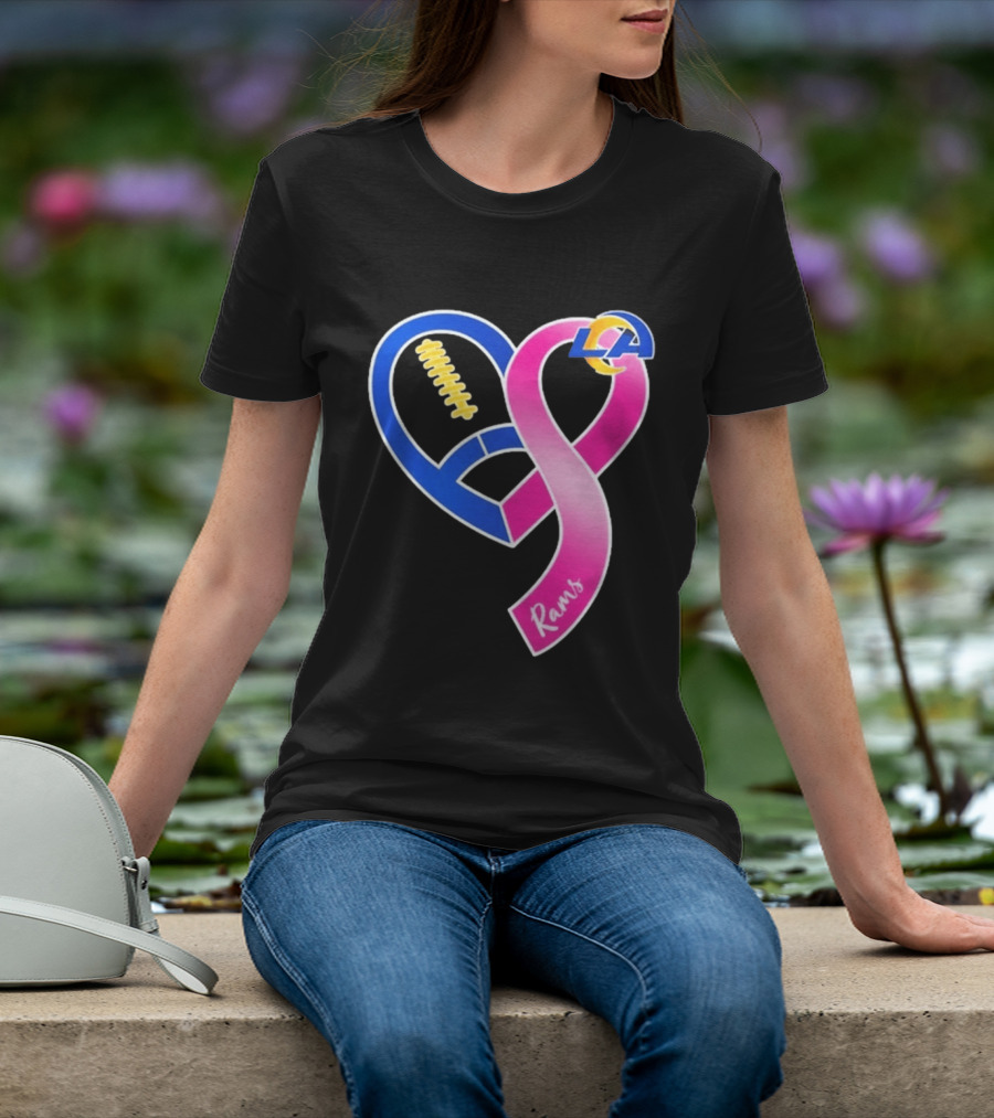 Los Angeles Rams Breast Cancer Awareness LA Ribbon Heart 2026 T-Shirt