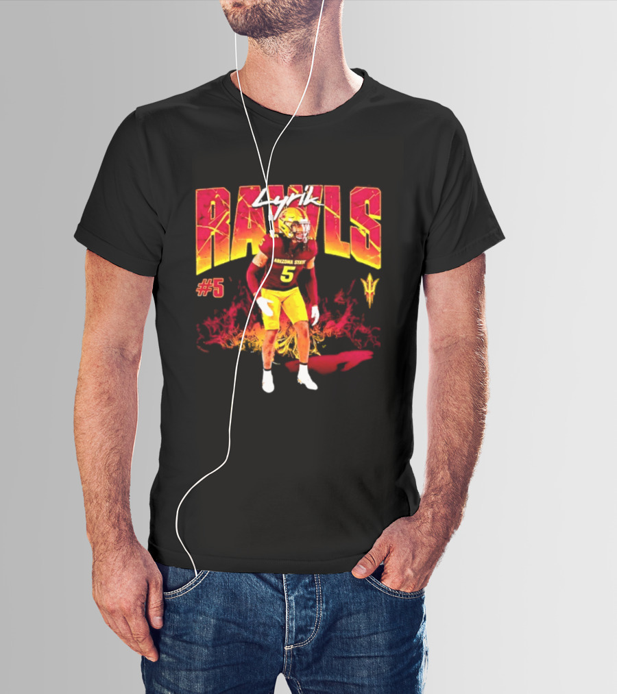 Lyrik Rawls #5 Arizona State Football Player Graphic With Sun Devils T-Shirt