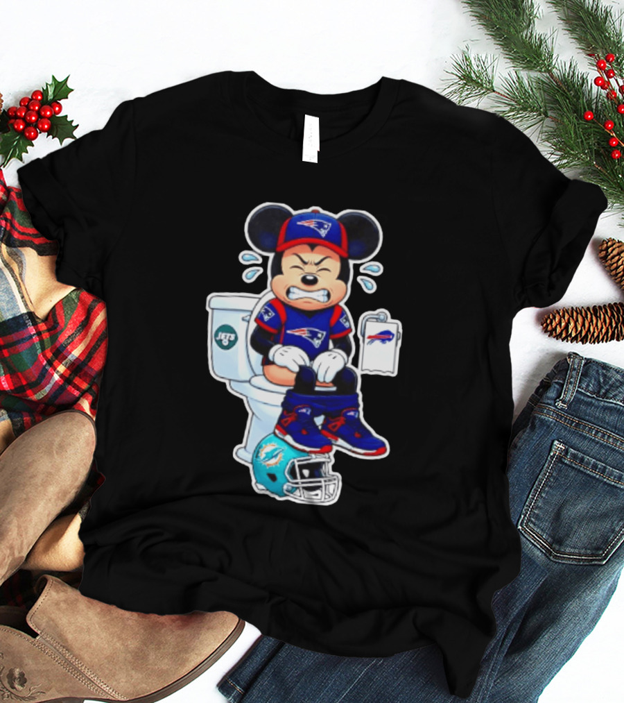 Mickey Patriots Jets Bills Dolphins Toilet Humor Football T-Shirt