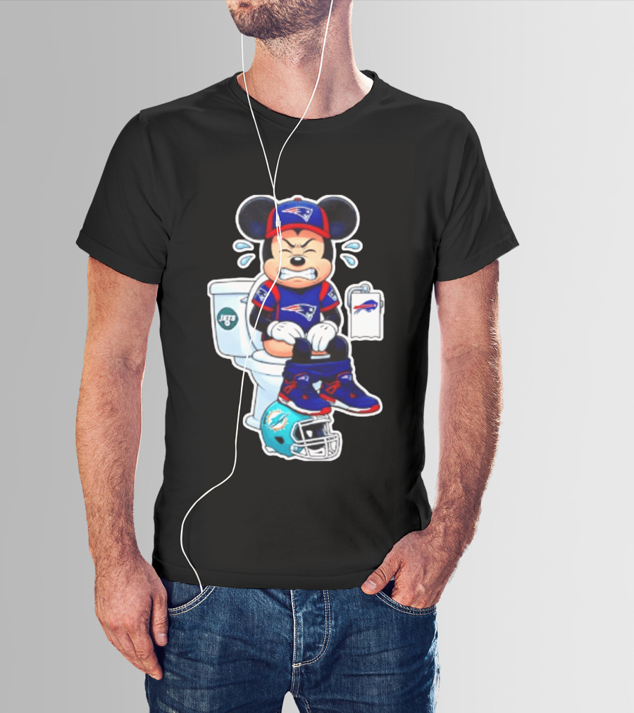 Mickey Patriots Jets Bills Dolphins Toilet Humor Football T-Shirt