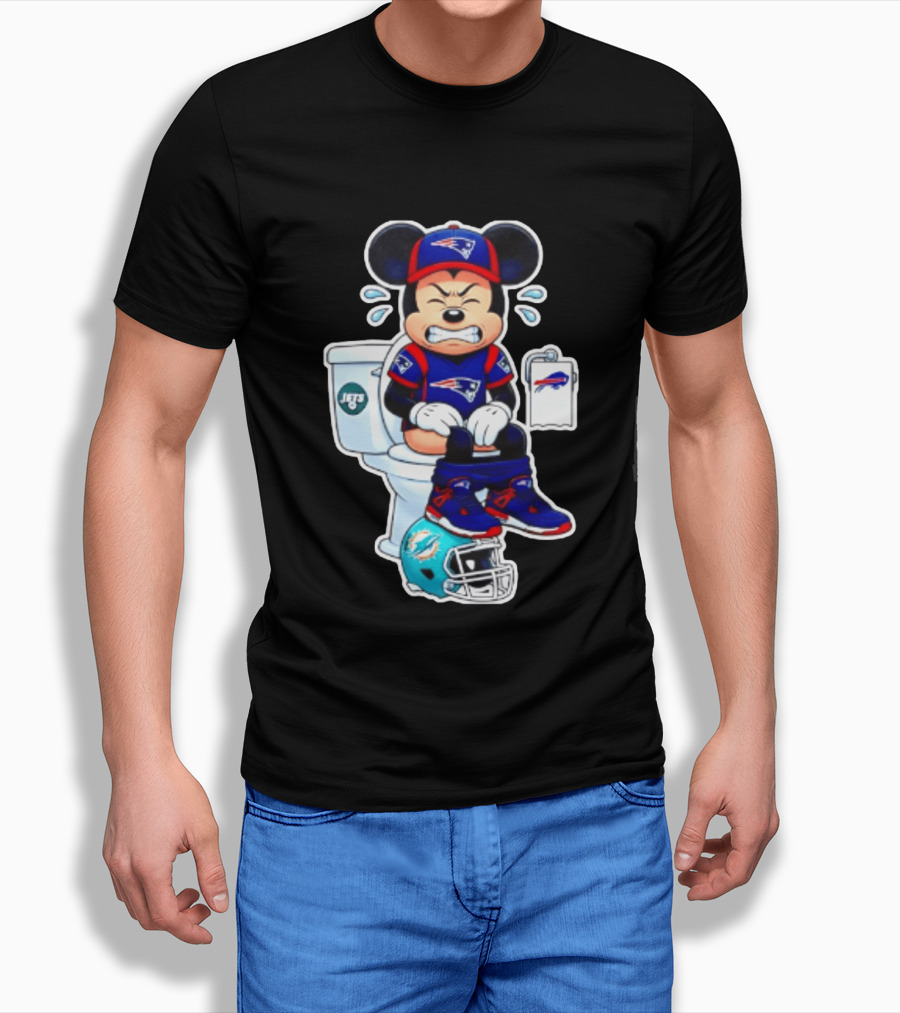 Mickey Patriots Jets Bills Dolphins Toilet Humor Football T-Shirt