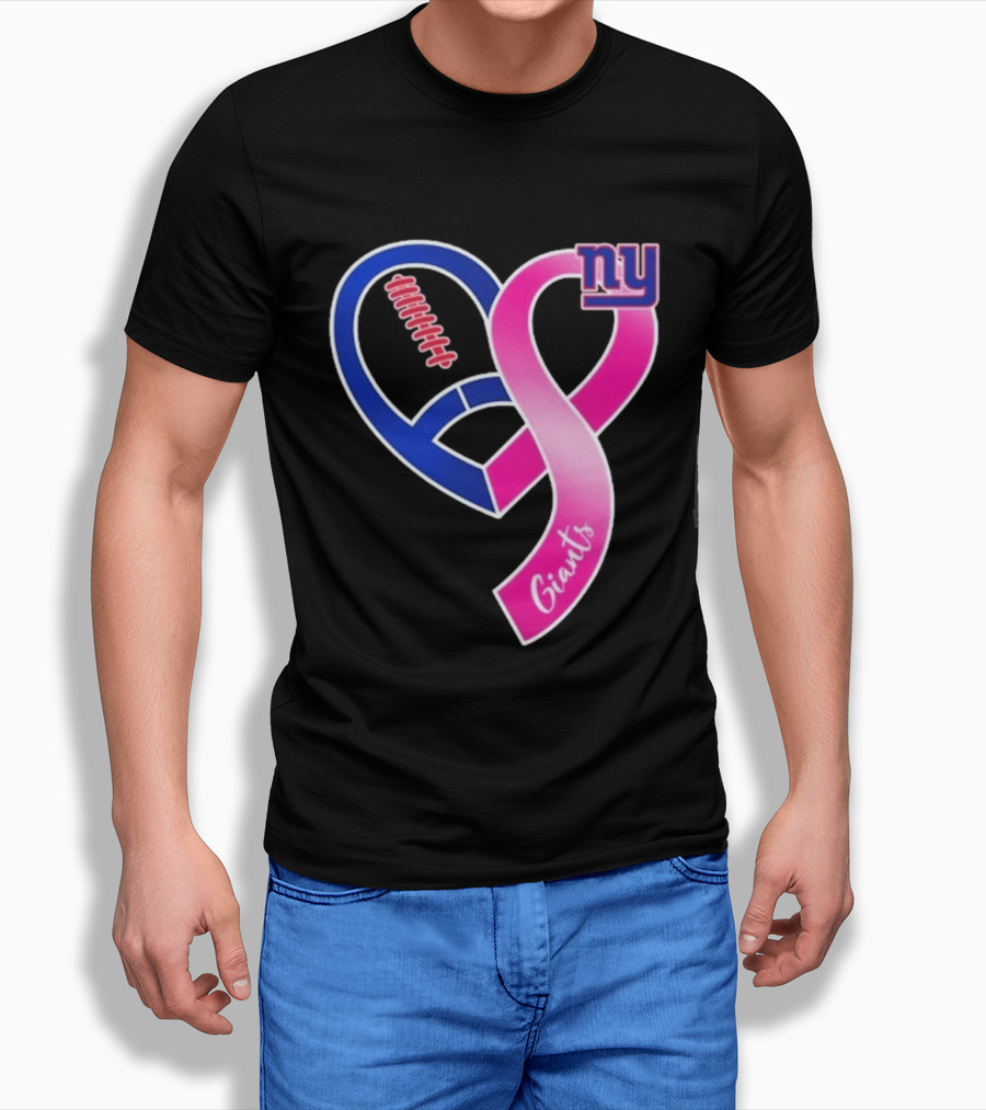 New York Giants Pink Heart Ribbon Breast Cancer Awareness 2026 T-Shirt