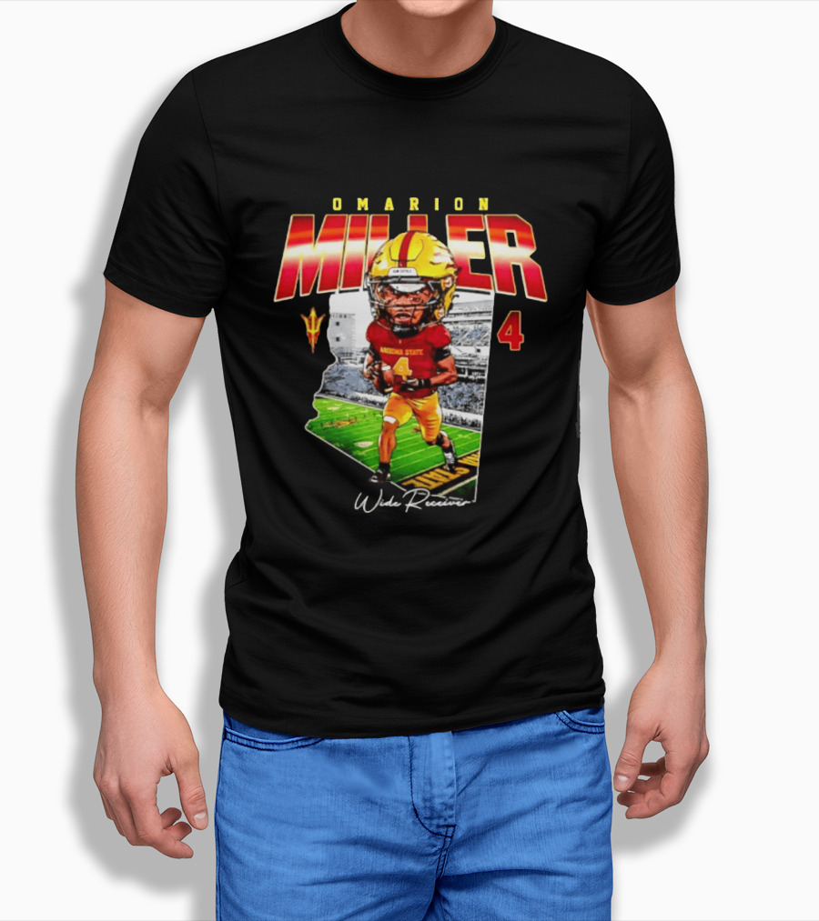 Omarion Miller 4 Arizona State Wide Receiver Caricature Including Team T-Shirt