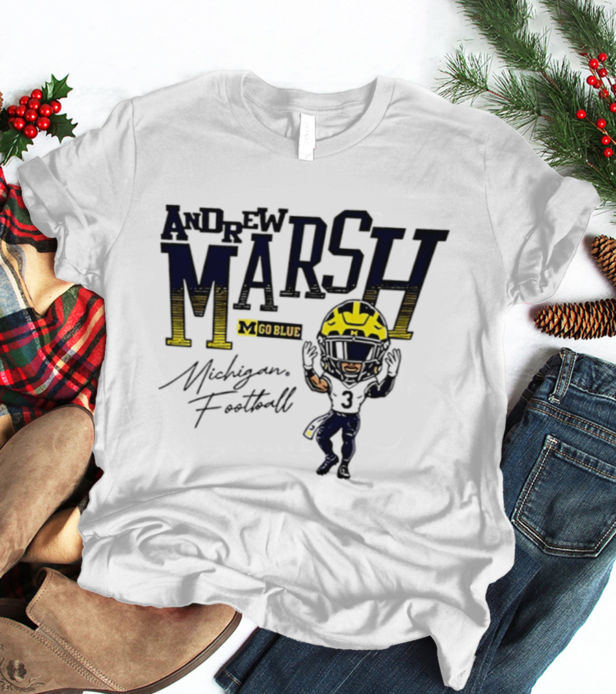 Andrew Marsh Go Blue Michigan Football Player Caricature T-Shirt
