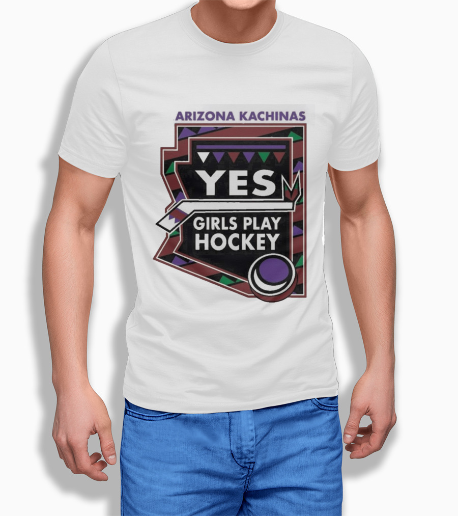 Arizona Kachinas Yes Girls Play Hockey Hockey Stick Circle Triangles T-Shirt