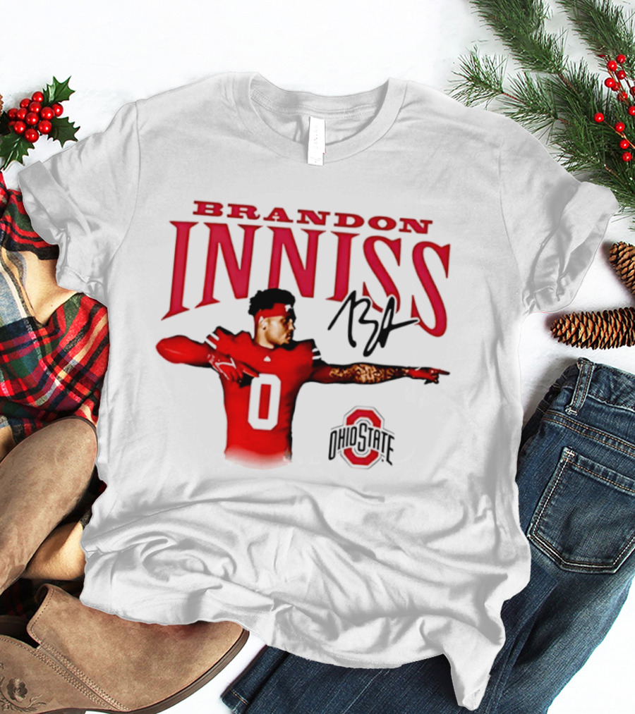 Brandon Inniss Ohio State Buckeyes Football Player Number 0 Action Pose Signature T-Shirt