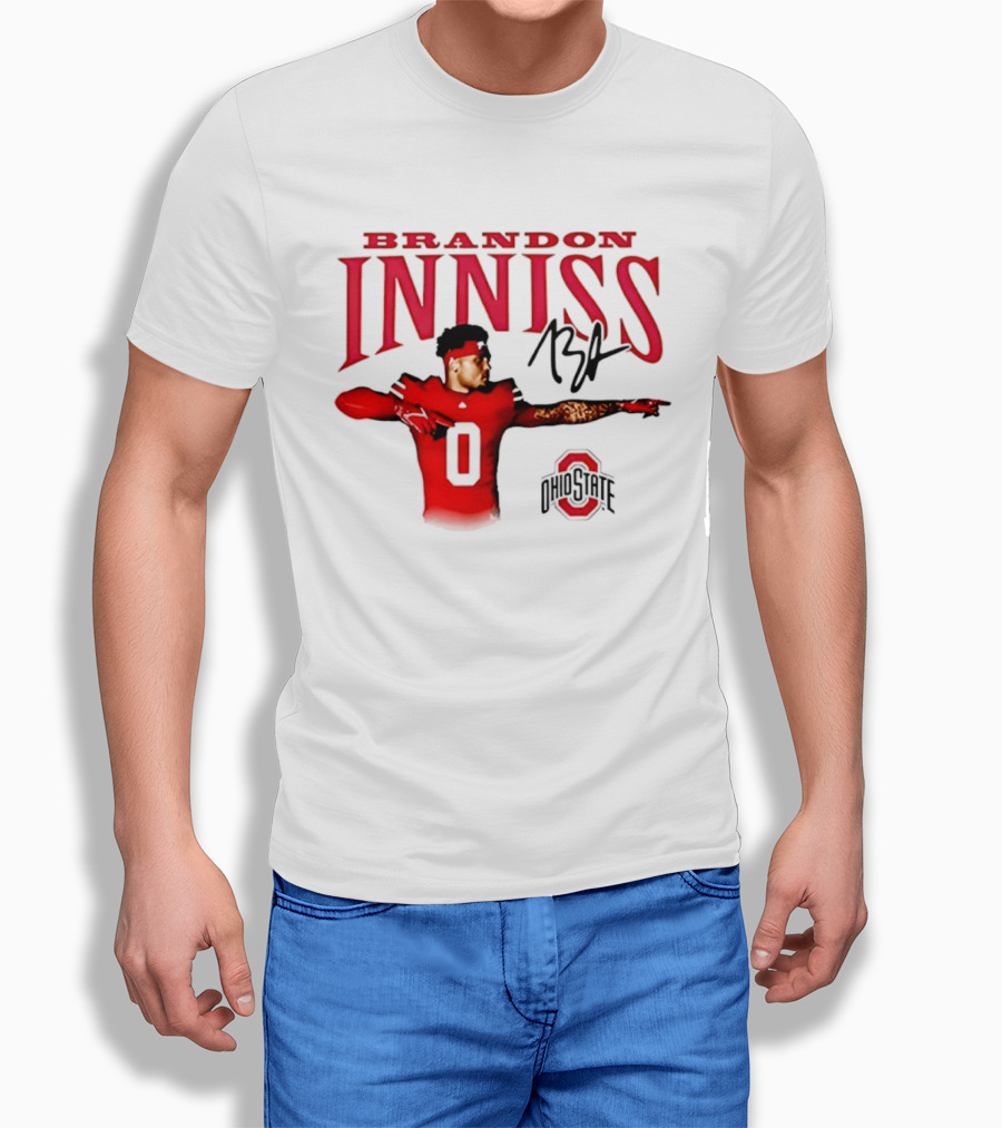 Brandon Inniss Ohio State Buckeyes Football Player Number 0 Action Pose Signature T-Shirt