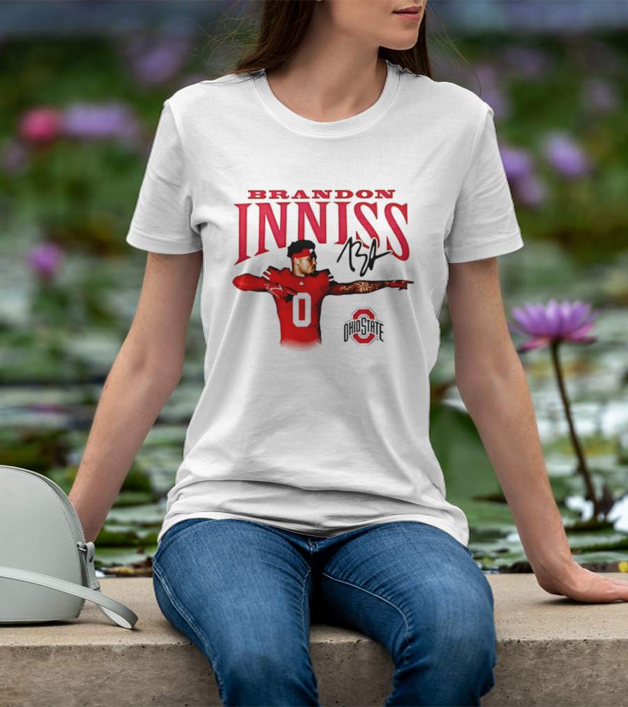 Brandon Inniss Ohio State Buckeyes Football Player Number 0 Action Pose Signature T-Shirt