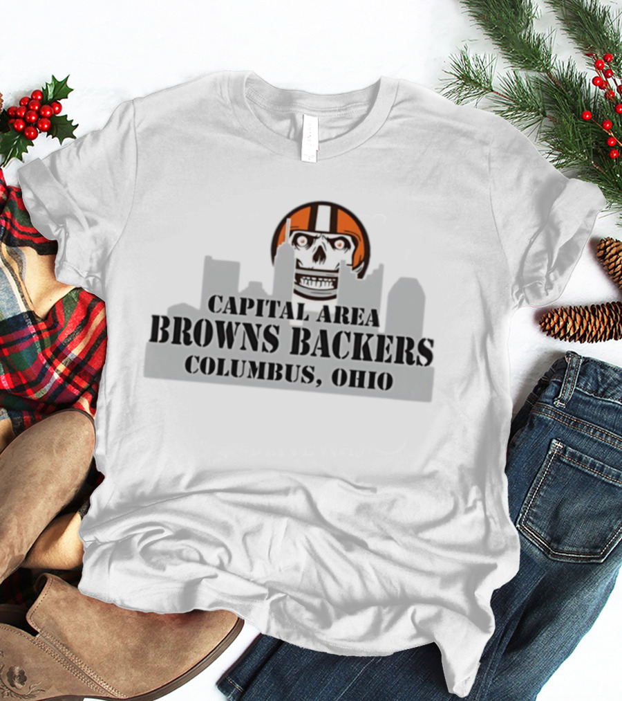 Cleveland Browns Skull Capital Area Browns Backers Columbus Ohio T-Shirt