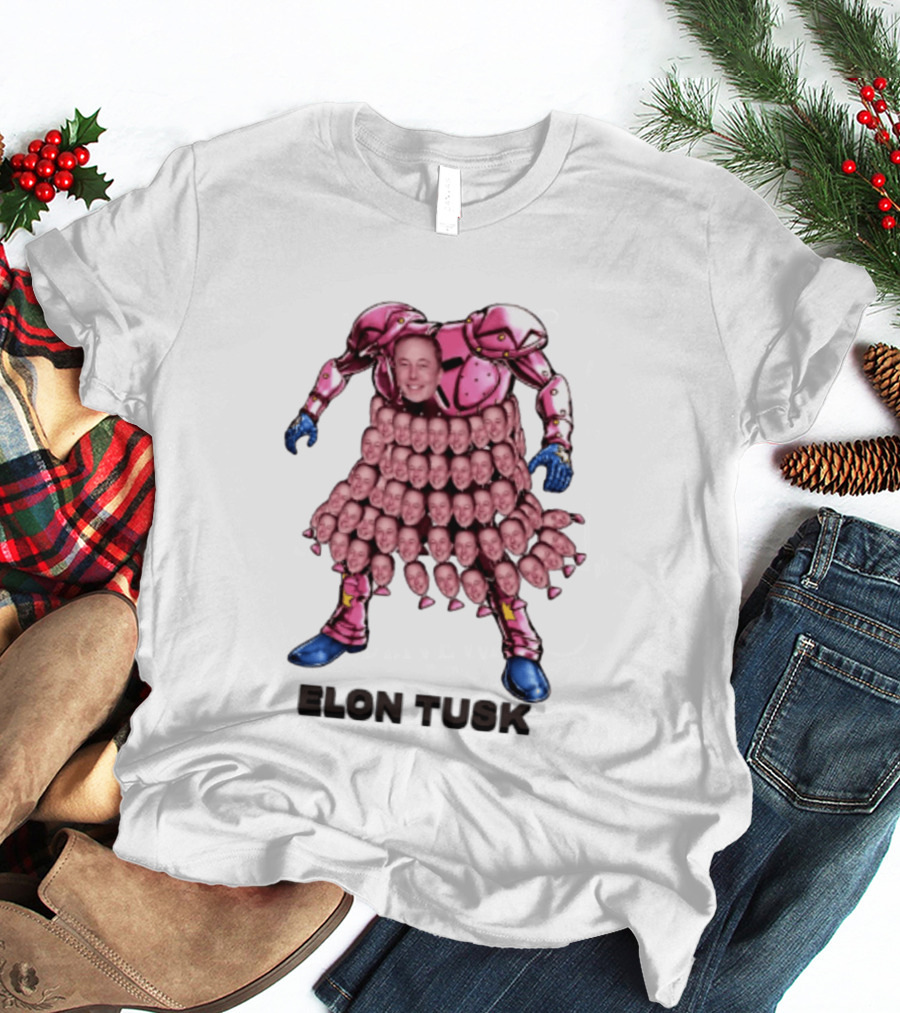 Elon Tusk Pink Armor Mosaic Elon Musk Faces T-Shirt