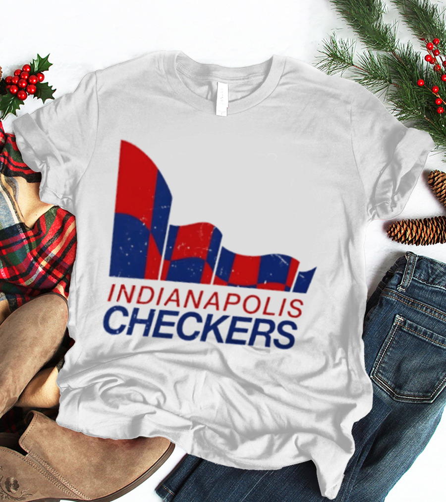 Indianapolis Checkers Vintage Hockey Team Red And Blue Flag T-Shirt