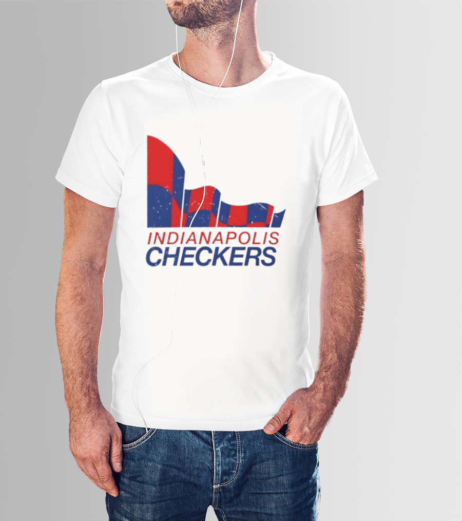 Indianapolis Checkers Vintage Hockey Team Red And Blue Flag T-Shirt