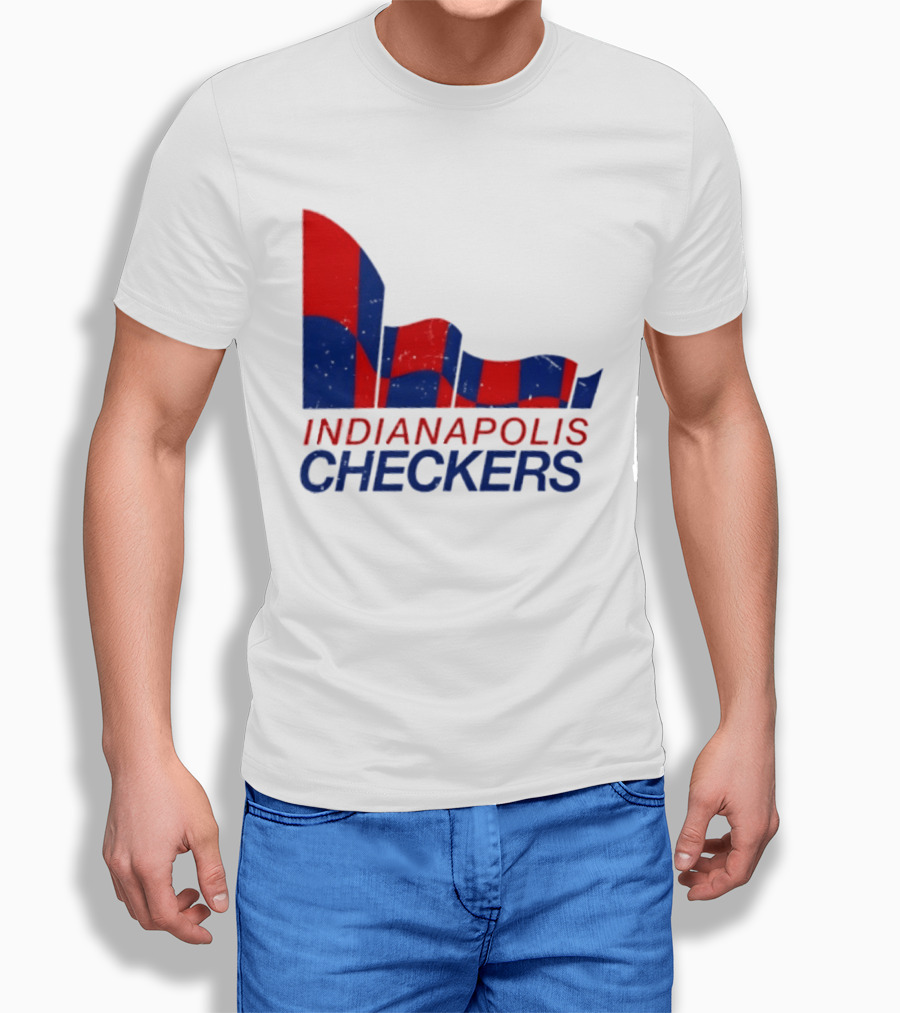 Indianapolis Checkers Vintage Hockey Team Red And Blue Flag T-Shirt