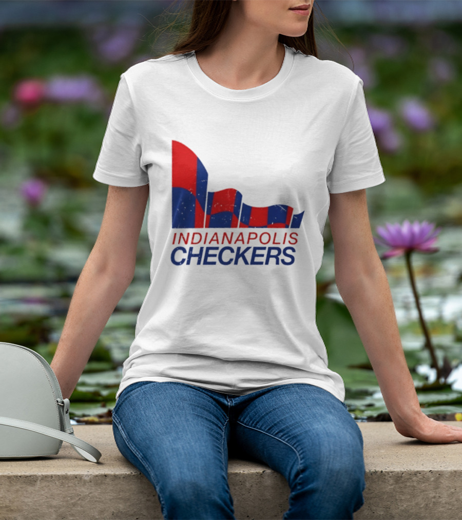 Indianapolis Checkers Vintage Hockey Team Red And Blue Flag T-Shirt