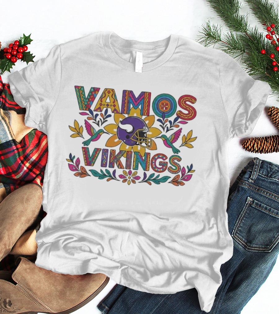 Vamos Vikings Colorful Helmet Floral T-Shirt