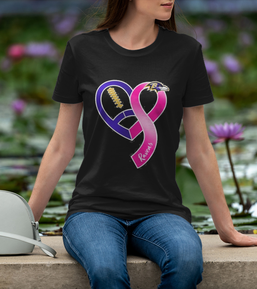 Baltimore Ravens Breast Cancer Awareness Heart Ribbon 2026 T-Shirt