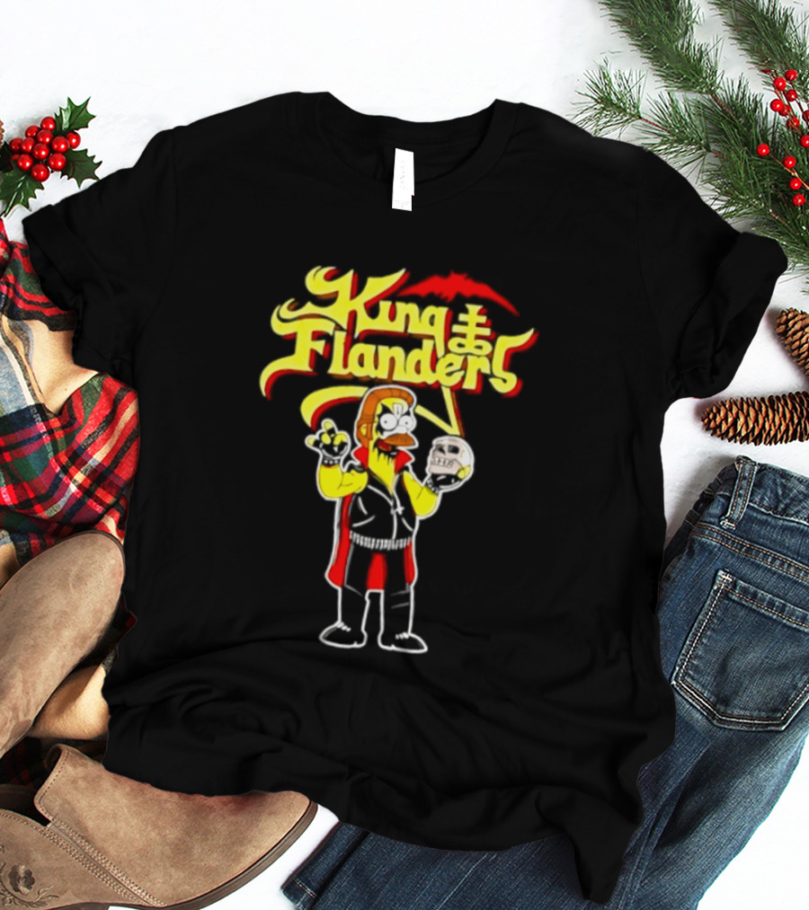 King Flanders Ned Flanders Metal Skull Holding Flowers And Skull T-Shirt