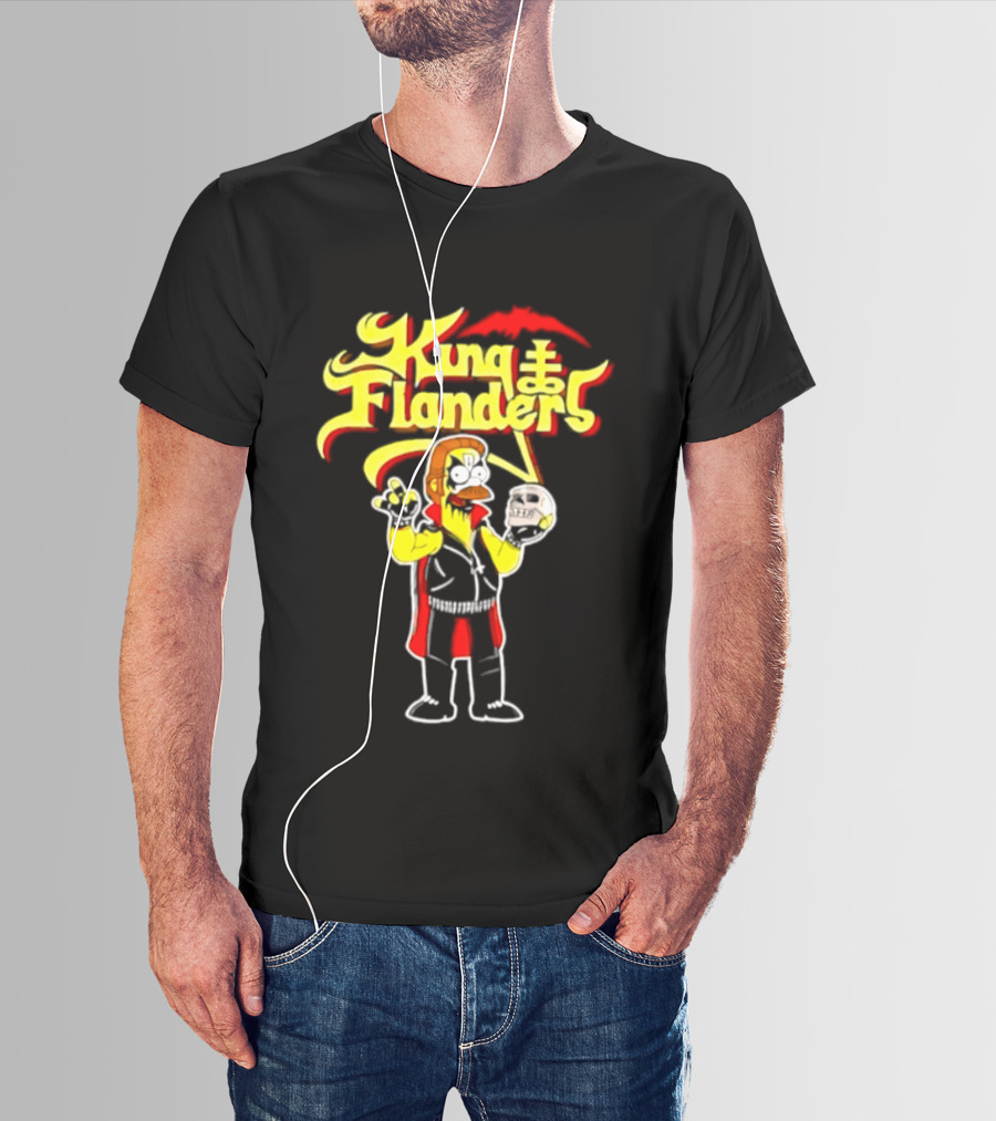 King Flanders Ned Flanders Metal Skull Holding Flowers And Skull T-Shirt