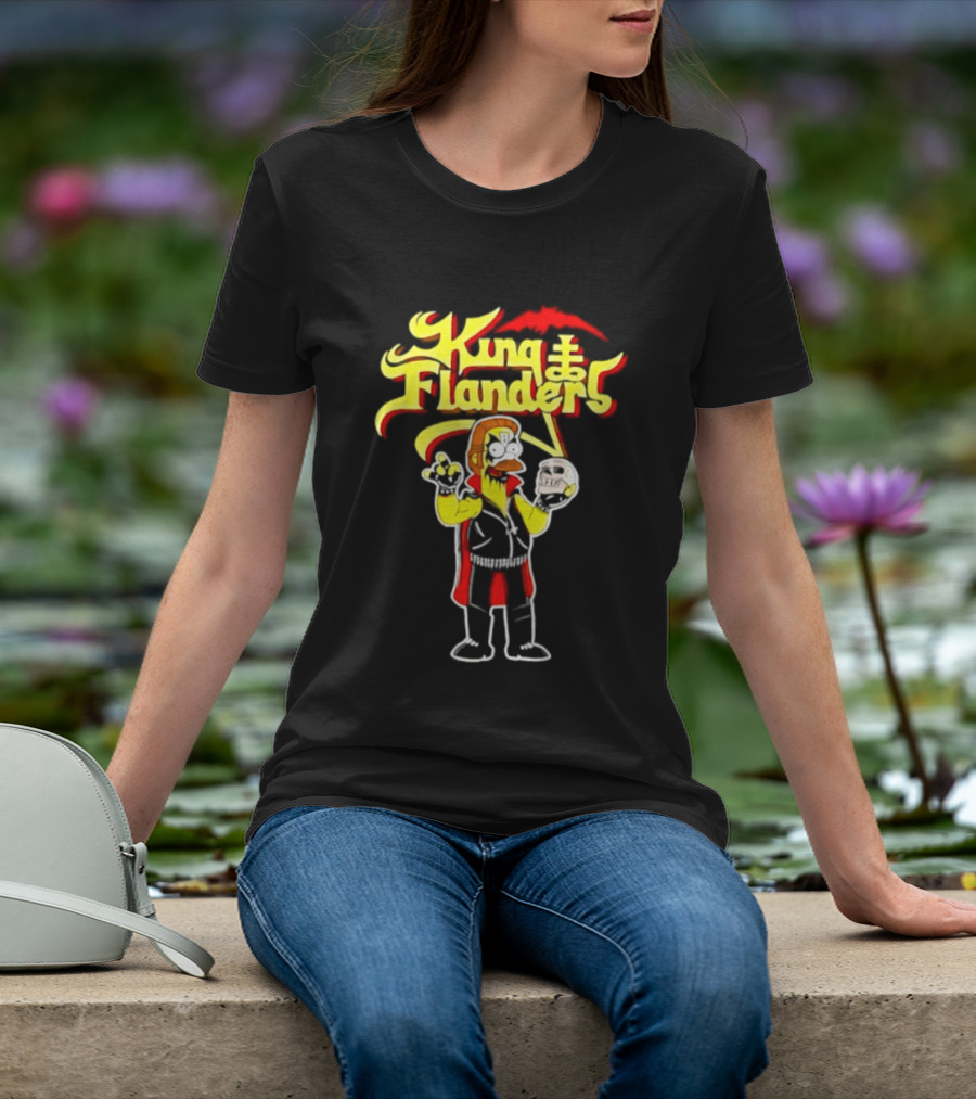 King Flanders Ned Flanders Metal Skull Holding Flowers And Skull T-Shirt