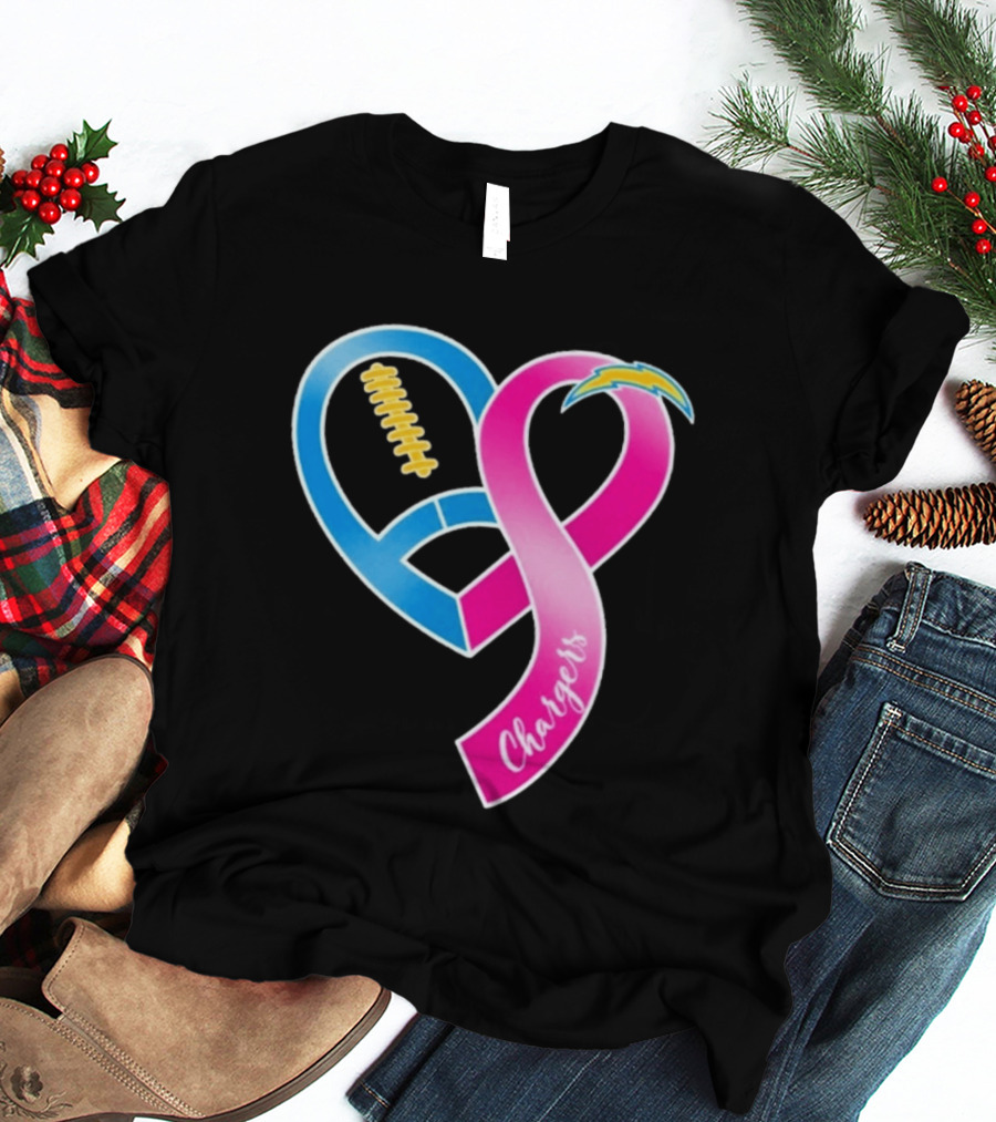 Los Angeles Chargers Breast Cancer Awareness Heart Ribbon 2026 T-Shirt