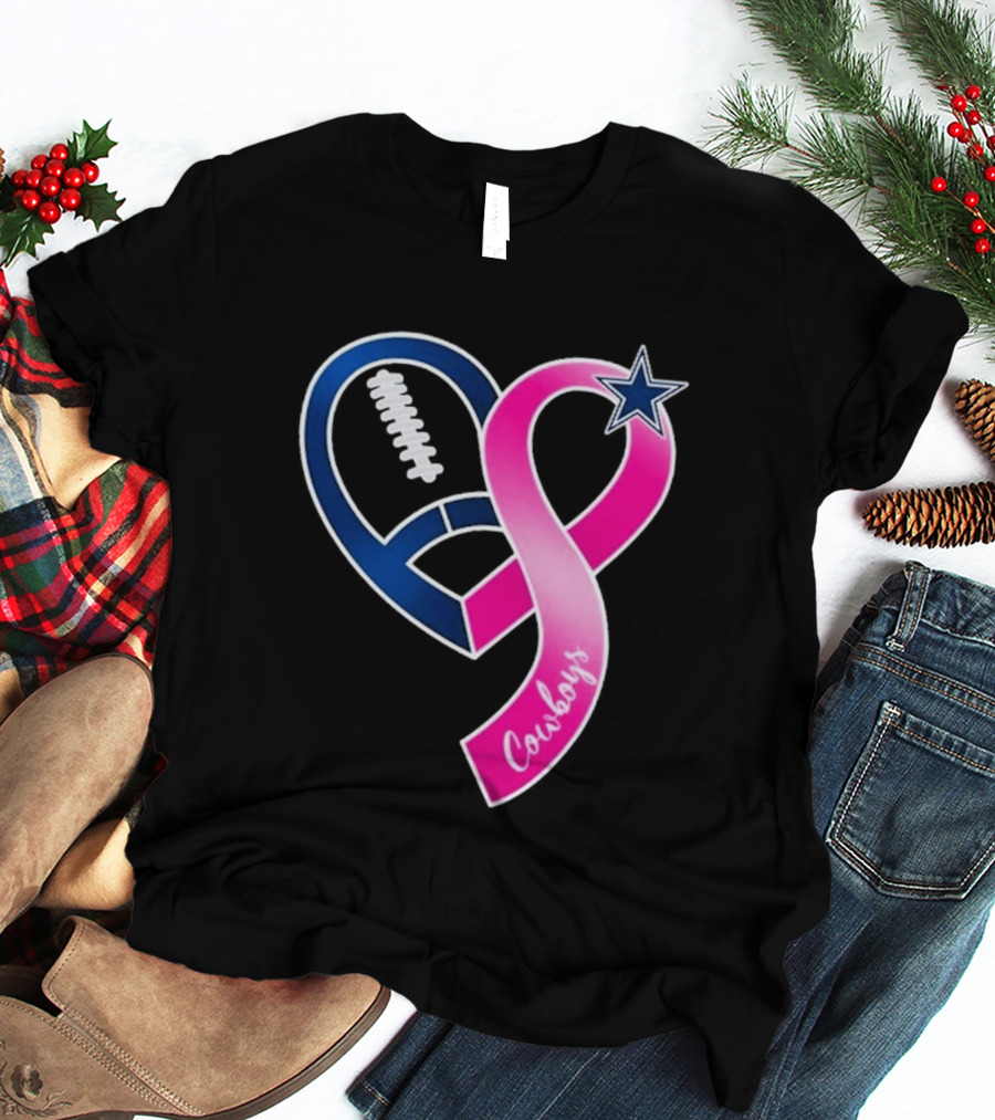 Dallas Cowboys Pink Ribbon Heart Breast Cancer Awareness 2026 T-Shirt