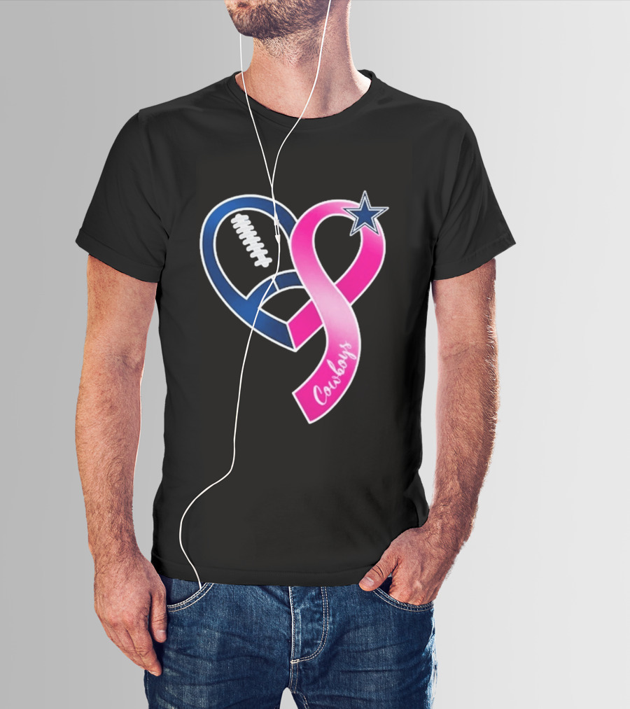 Dallas Cowboys Pink Ribbon Heart Breast Cancer Awareness 2026 T-Shirt