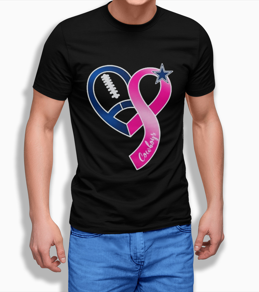 Dallas Cowboys Pink Ribbon Heart Breast Cancer Awareness 2026 T-Shirt