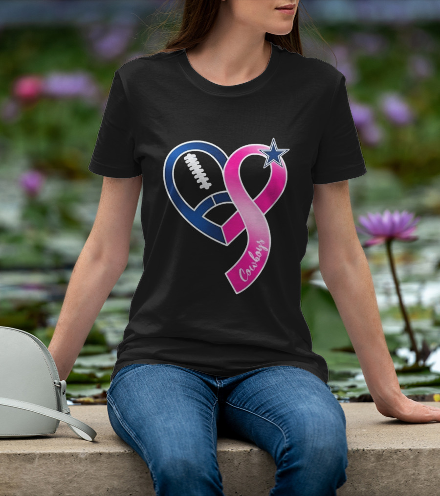 Dallas Cowboys Pink Ribbon Heart Breast Cancer Awareness 2026 T-Shirt