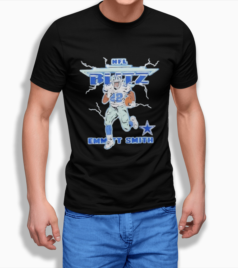NFL Blitz Emmitt Smith Dallas Cowboys Lightning Star T-Shirt