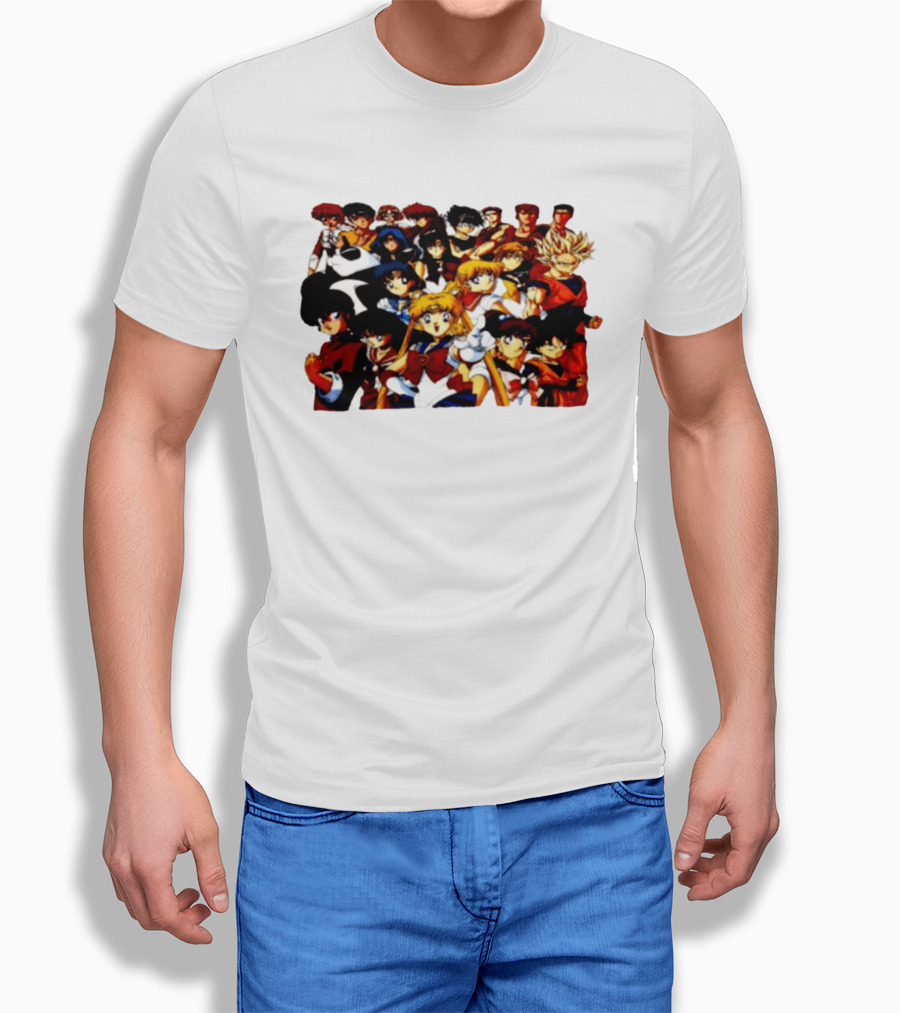 Anime Collage 9 Cartoon Sailor Moon Dragon Ball Z Characters T-Shirt