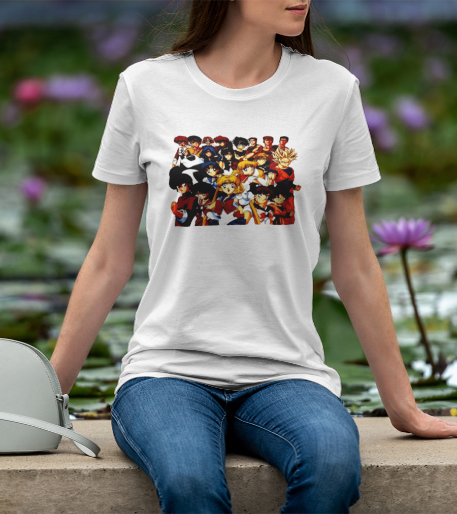 Anime Collage 9 Cartoon Sailor Moon Dragon Ball Z Characters T-Shirt