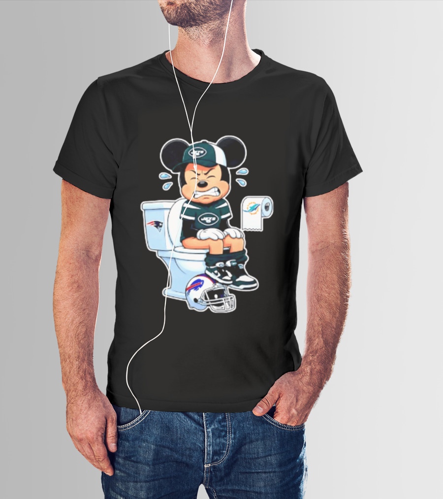 Mickey Jets Toilet Frustration Patriots Dolphins Bills Rivalry T-Shirt