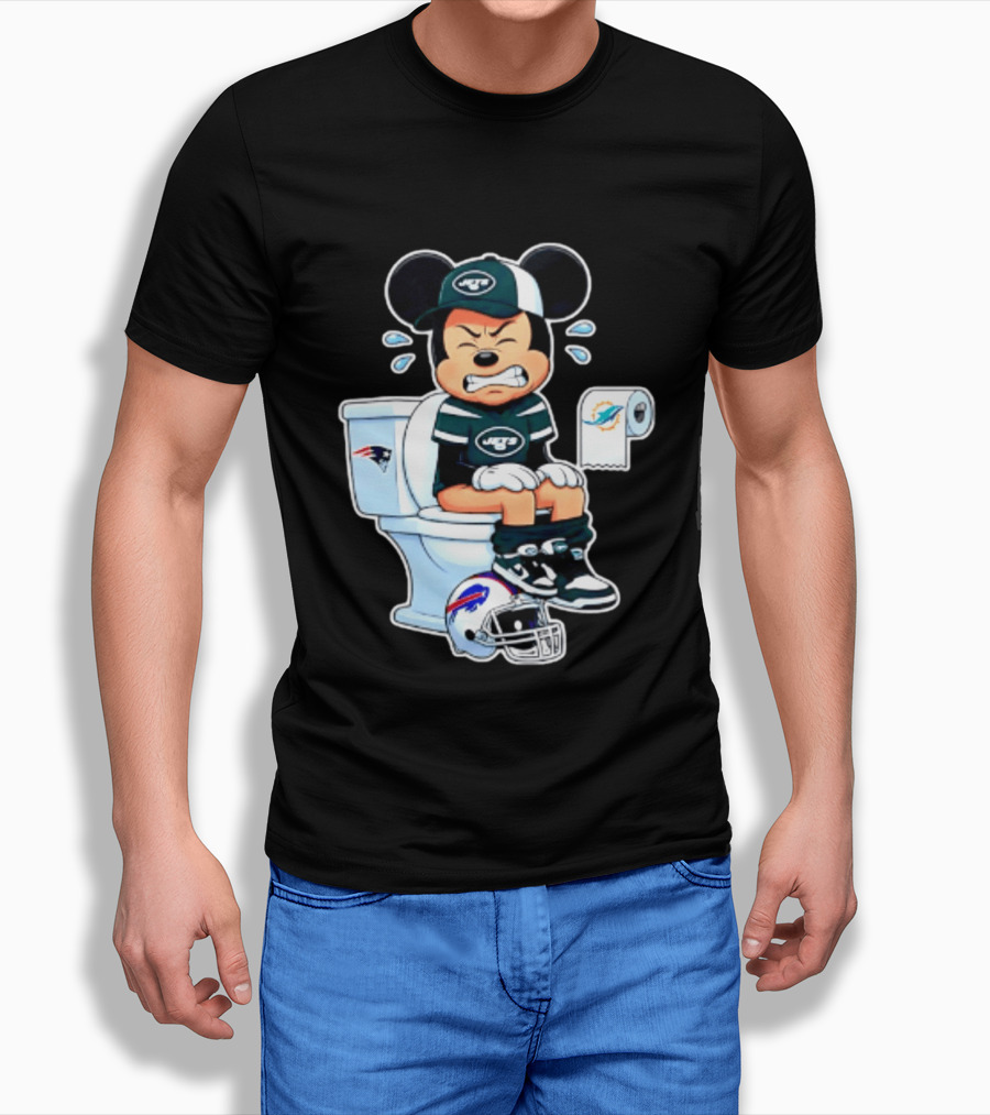 Mickey Jets Toilet Frustration Patriots Dolphins Bills Rivalry T-Shirt