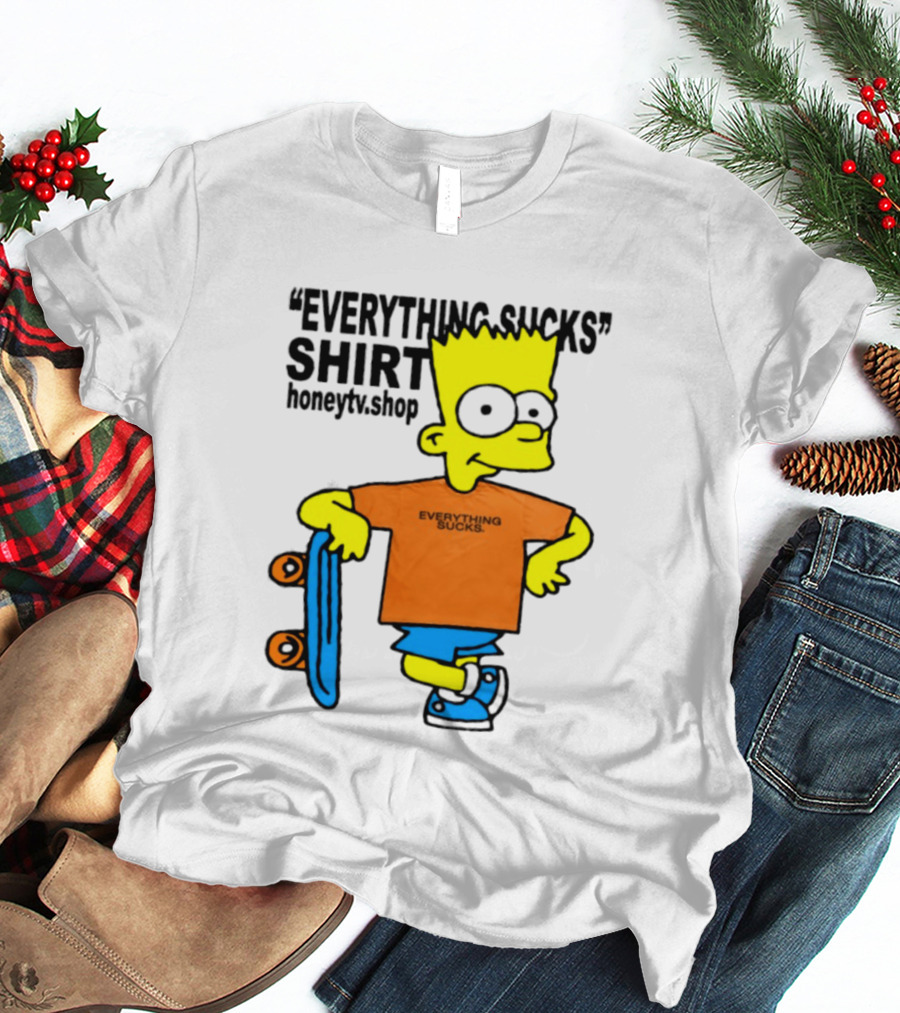 Bart Simpson Everything Sucks Skateboard Homage The Simpsons T-Shirt