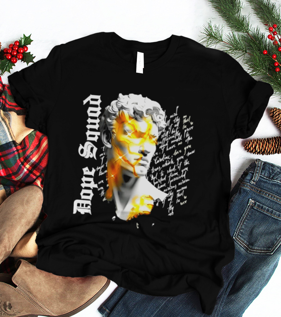 Dope Squad Greek Statue Golden Cracks Text Overlay T-Shirt