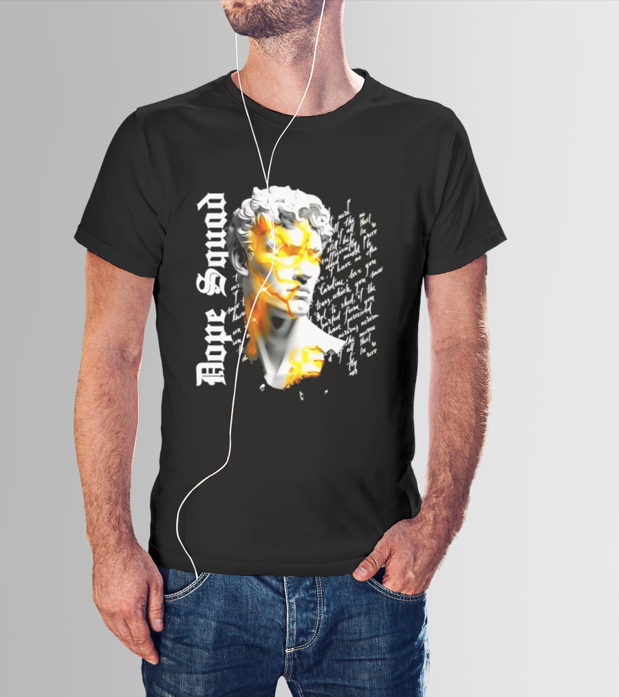 Dope Squad Greek Statue Golden Cracks Text Overlay T-Shirt