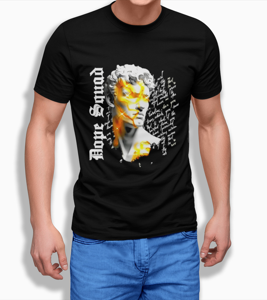 Dope Squad Greek Statue Golden Cracks Text Overlay T-Shirt